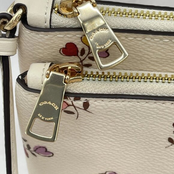 NEW COACH Women’s Double Zip Wallet with Heart Print Canvas CW969 Chalk Multi - Picture 9 of 12